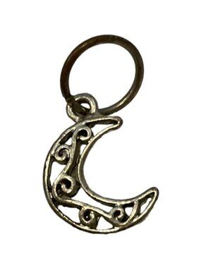 Boho Silver Filigree Crescent Moon Charm Vintage Celestial Pendant Witchy Goth